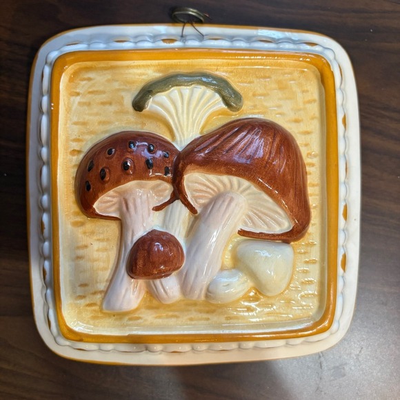 Other - Vtg 60s 70s Ceramic Mushroom Wall Hanging Decor MCM Himark Wall Decor Yellow